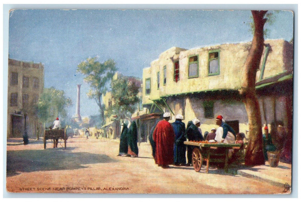 c1910 Street Scene Near Pompey's Pillar Alexandria Oilette Tuck Art Postcard