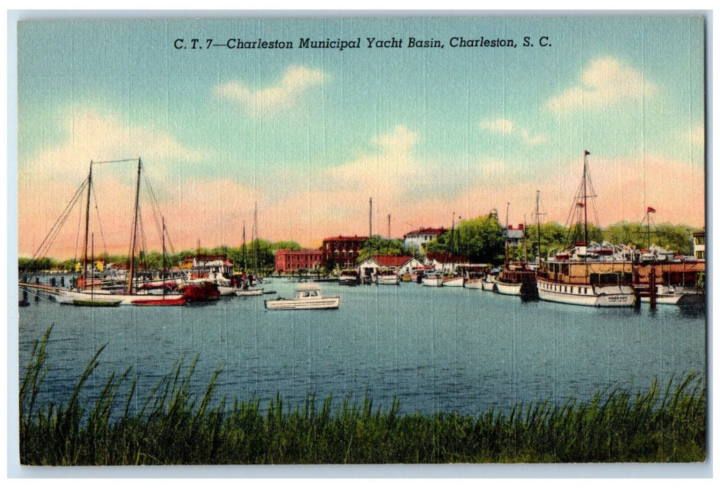 View Of Charleston Municipal Yacht Basin South Carolina SC Vintage Postcard