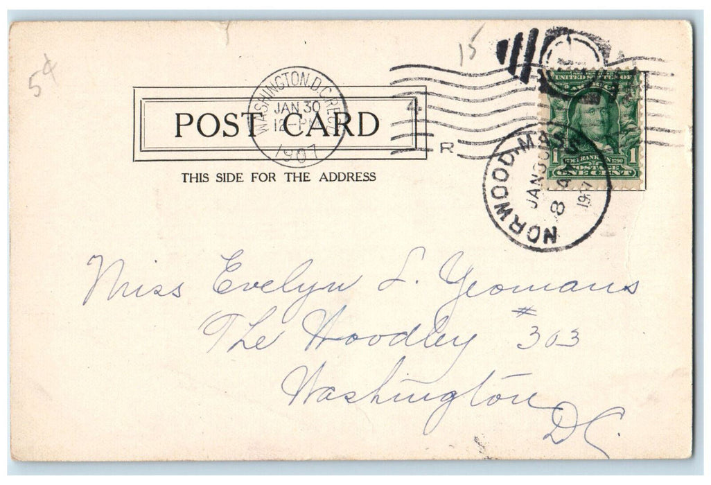 1907 Washington Street From Nahatan Norwood Massachusetts MA Tree-lined Postcard