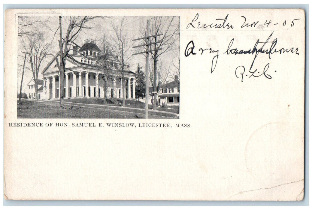 1905 Residence Of Hon. Samuel E. Winslow Leicester Massachusetts MA Postcard