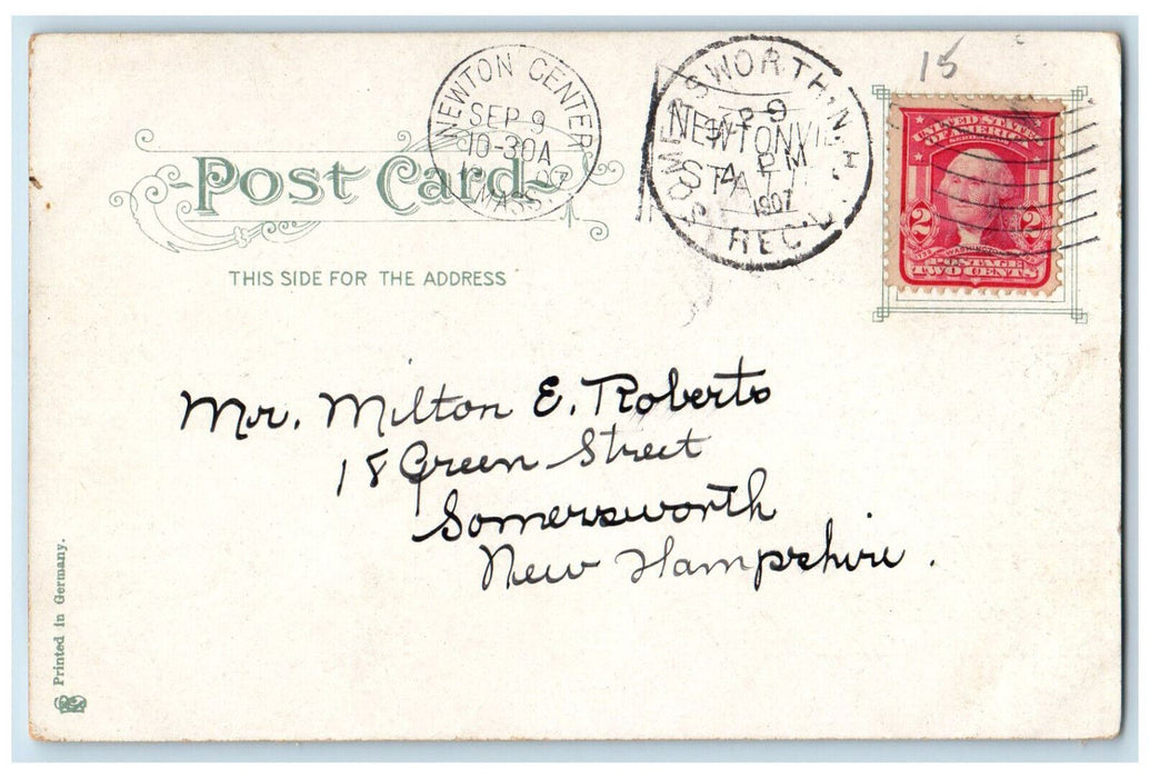 1907 Newton High School Building Exterior Newtonville Massachusetts MA Postcard