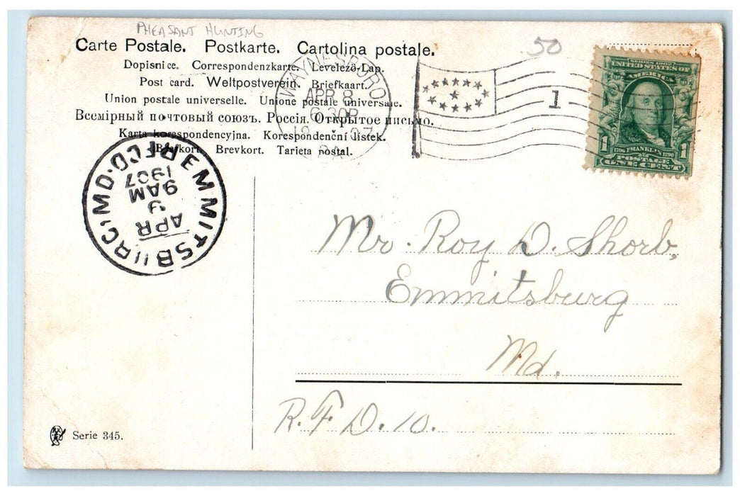 1907 Pheasant Hunting Field Waynesboro Pennsylvania PA Posted Antique Postcard