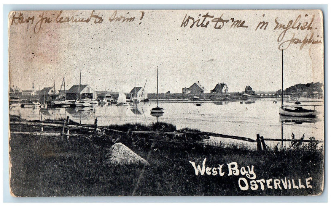 1906 West Bay Ostervillle Harbor Massachusetts MA, Boat Yacht Scene Postcard
