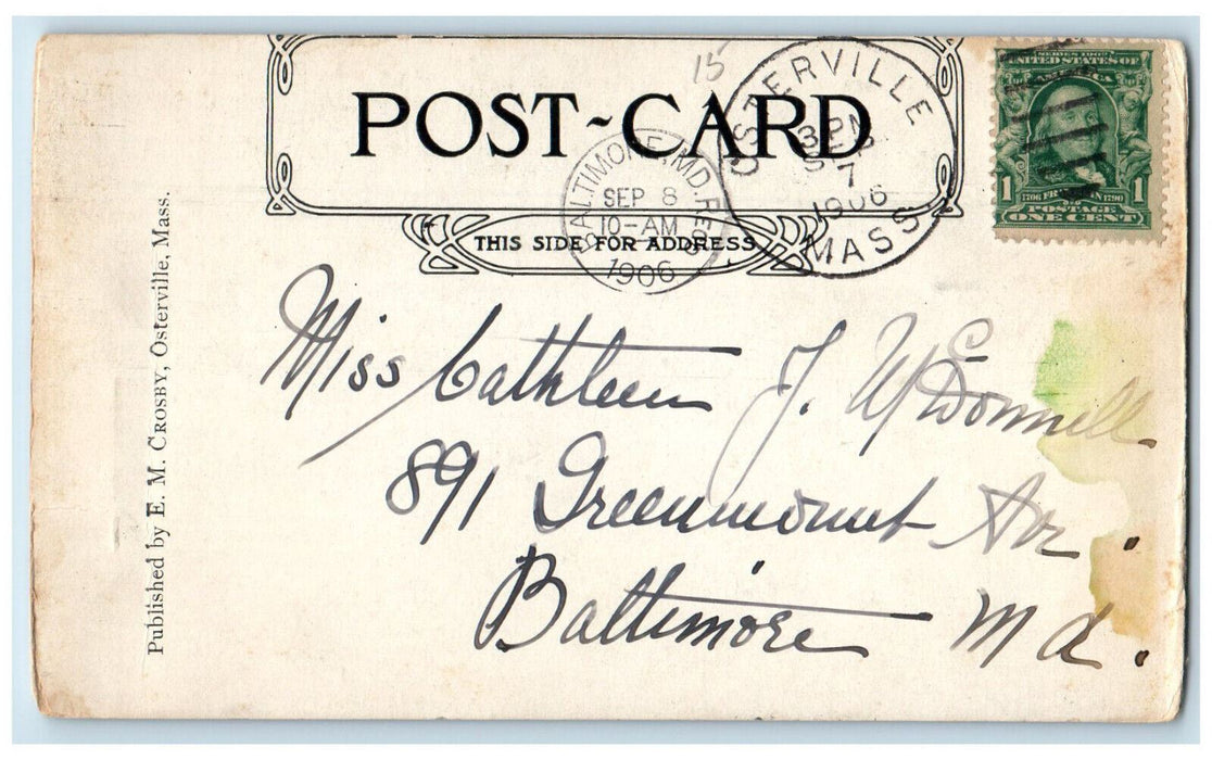 1906 West Bay Ostervillle Harbor Massachusetts MA, Boat Yacht Scene Postcard