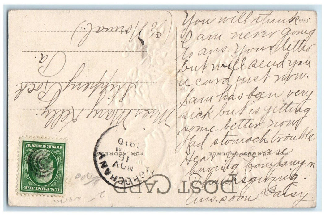 1910 Pretty Little Girl White Flowers Bird Slippery Rock PA Embossed Postcard