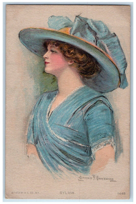 c1910's Pretty Woman Sylia Big Hat Clarence Underwood Budapest Antique Postcard