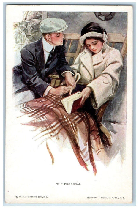 c1910's Sweet Couple Romance The Proposal Book Unposted Antique Postcard