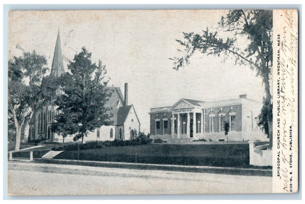Episcopal Church And Public Library Wrentham Massachusetts MA Vintage Postcard