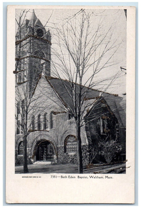 c1905 View Of Beth Eden Baptist Church Waltham Massachusetts MA Antique Postcard