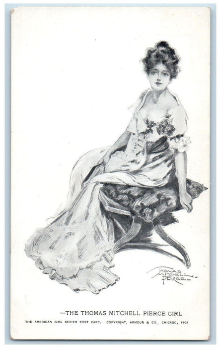 c1905 The Thomas Mitchell Pierce Girl Dress Drawing Unposted Antique Postcard