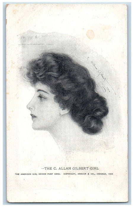 c1905 The C. Allan Gilbert Girl Curly Hair Drawing Unposted Antique Postcard