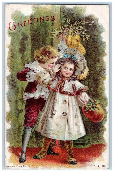 1910 Greetings Children Handwarmer Holly Berries Portland OR Antique Postcard
