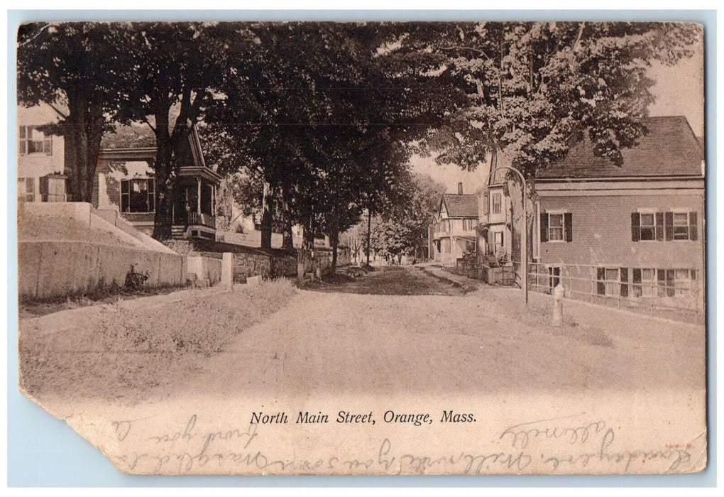 1907 North Main Street Orange Massachusetts MA, Tree-lined Houses Scene Postcard