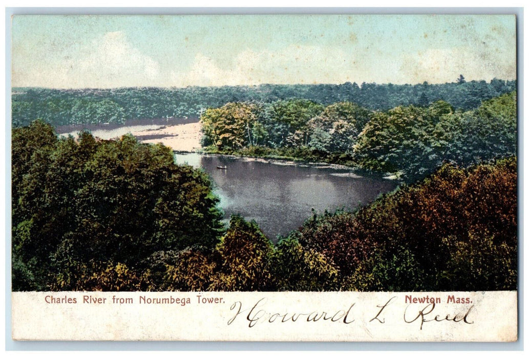 Scenic View Charles River From Norumbega Tower Newton Massachusetts MA Postcard