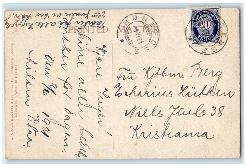 c1910's Pretty Little Girl Big Hat Honefoss Norway Posted Antique Postcard