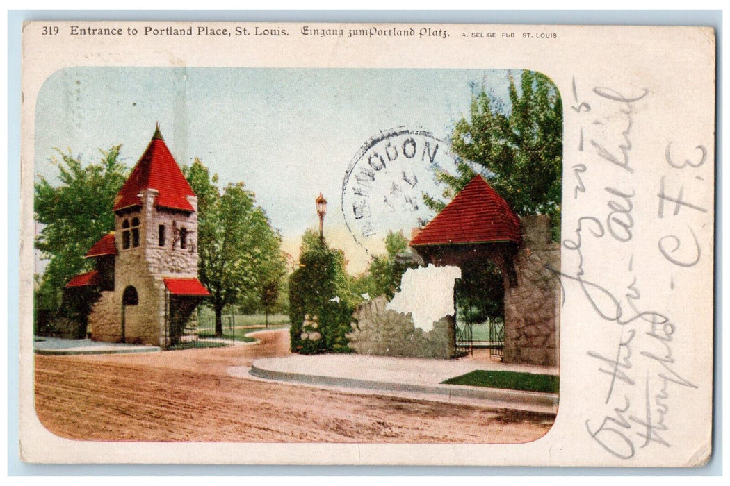 1905 View Of Entrance To Portland Place St. Louis Missouri MO Antique Postcard