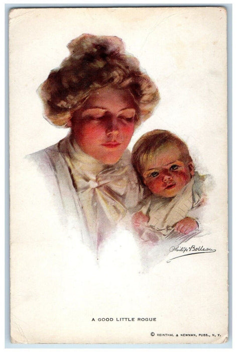 c1910's Mother And Baby A Good Little Rogue Philip Boileau Antique Postcard