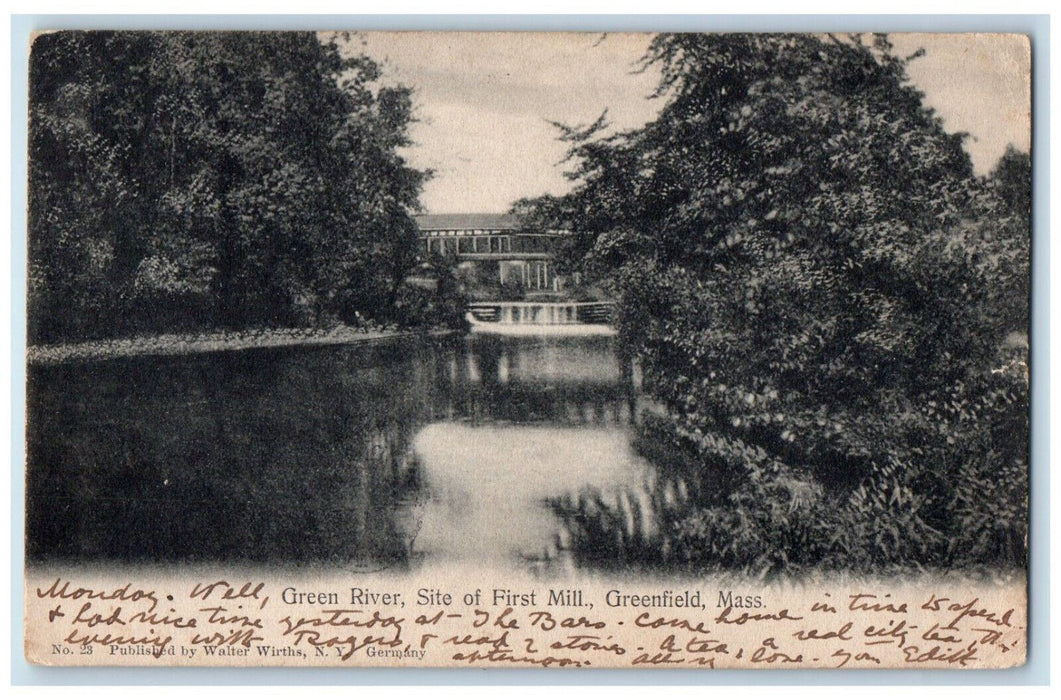 1905 View Of Green River Site Of First Mill Greenfield Massachusetts MA Postcard