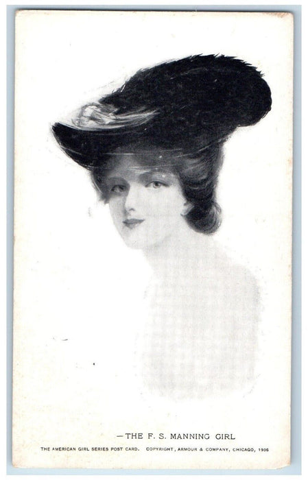 c1910's Pretty Woman Big Hat The FS Manning Girl Unposted Antique Postcard