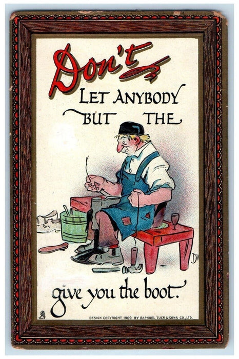 1909 Old Man Boot Repair Cobbler Embossed Tuck's Posted Antique Postcard