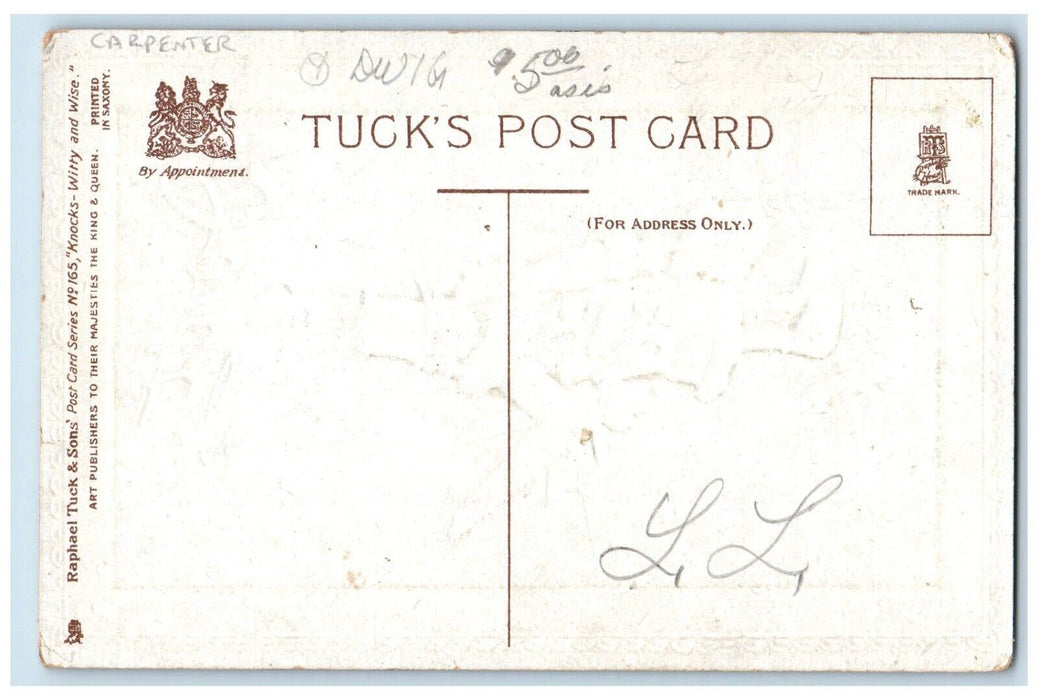 c1910's Old Man Carpenter Dwig Embossed Tuck's Posted Antique Postcard