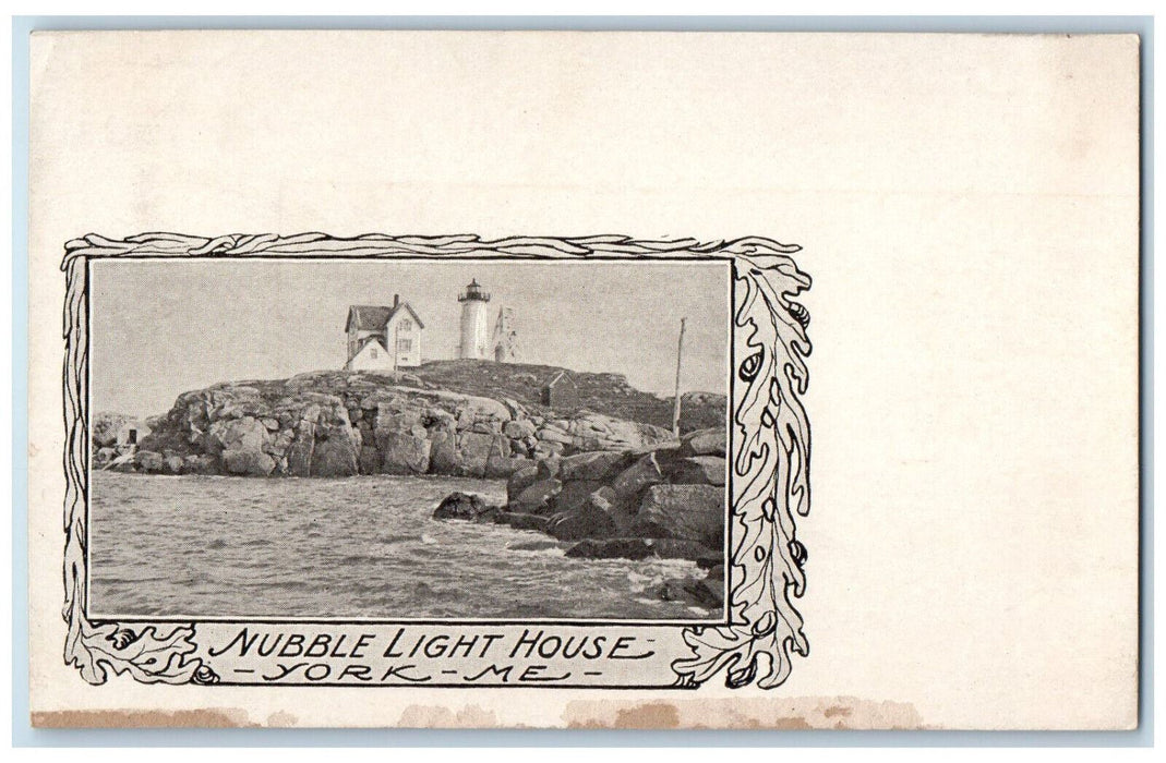 c1905 Nubble Lighthouse York Maine ME, Rocks Ocean Scene Antique Postcard