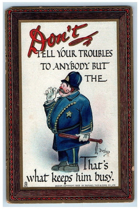 c1910's Fat Policeman Mustache Embossed Dwig Tuck's Unposted Antique Postcard
