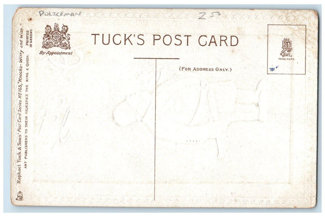 c1910's Fat Policeman Mustache Embossed Dwig Tuck's Unposted Antique Postcard