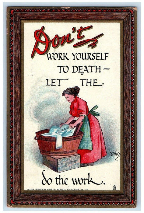 1909 Maid Doing Laundry Embossed Dwig Tuck's Cincinnati Ohio OH Antique Postcard