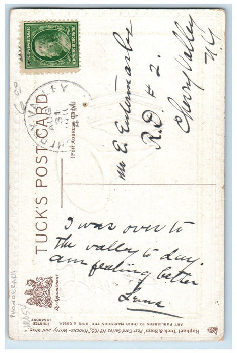 1910 Phonograph Embossed Dwig Tuck's Cherry Valley NY Posted Antique Postcard
