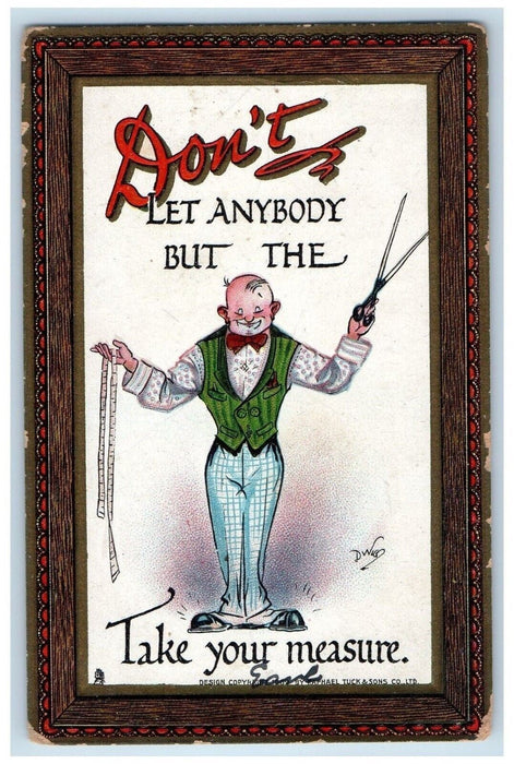 c1910's Tailor Exaggerated Scissor Measure Embossed Dwig Tuck's Antique Postcard
