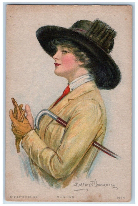 c1910's Pretty Woman Aurora Gloves Clarence Underwood Posted Antique Postcard