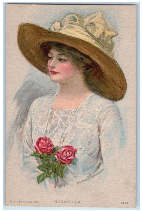 c1910's Pretty Woman Rosabella Flowers Clarence Underwood Antique Postcard