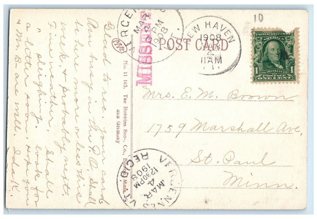 1908 Baptist Church Street Tree-lined Scene Hudson Massachusetts MA Postcard