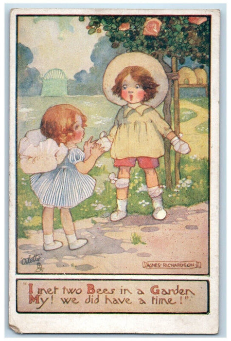Children I Met Two Bees In A Garden Agnes Richardson Oilette Tuck's Postcard