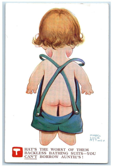 c1910's Toddler Backless Bathing Suits Mabel Lucie Attwell Antique Postcard