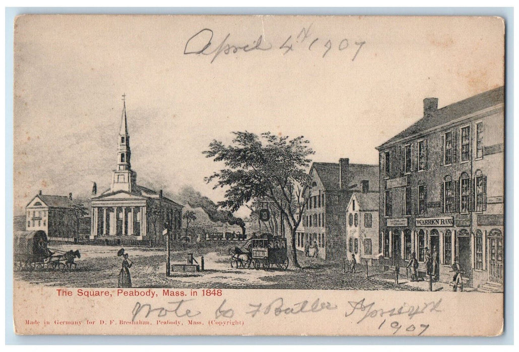 View Of The Square Peabody In 1848 Massachusetts MA Antique Unposted Postcard