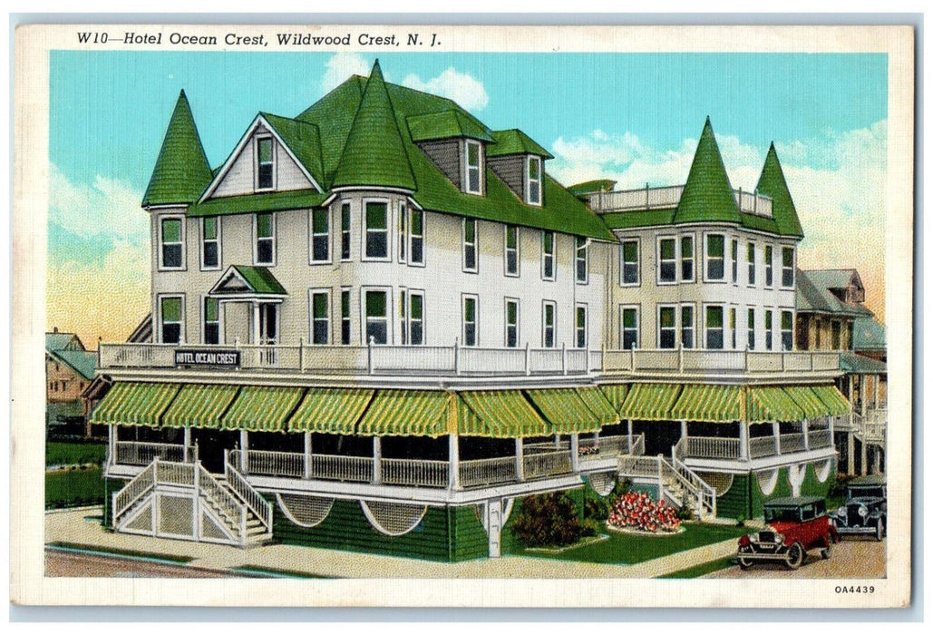 Hotel Ocean Crest Building Cars Scene Wildwood Crest New Jersey NJ Postcard