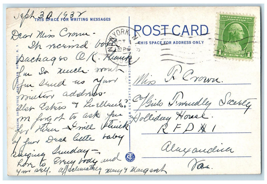 1932 Girls Friendly Society House Interlochen Monroe New York NY Postcard