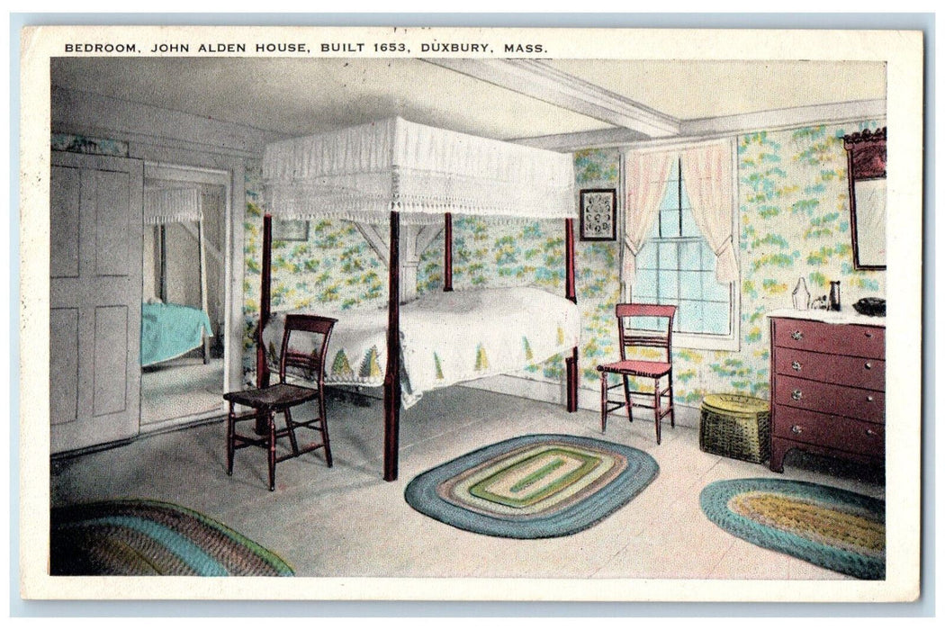 Interior Bedroom John Alden House Built 1653 Duxbury Massachusetts MA Postcard