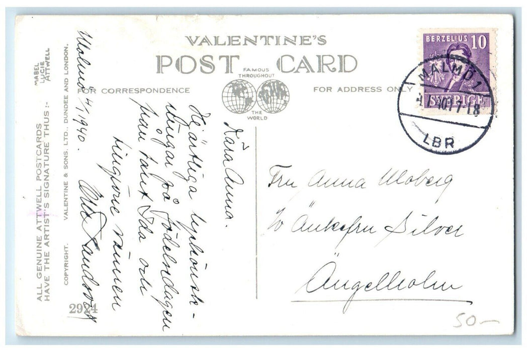c1910's Little Boy Carrying Flowers Mabel Lucie Attwell Posted Antique Postcard
