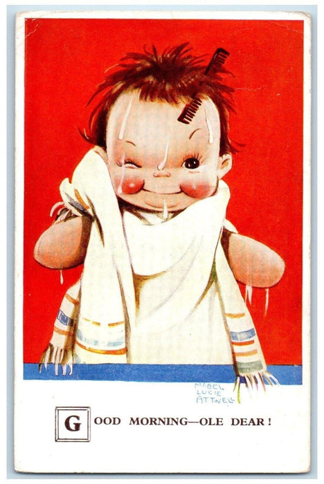1936 Little Boy Bath Scarf Comb Mabel Lucie Attwell Posted Antique Postcard