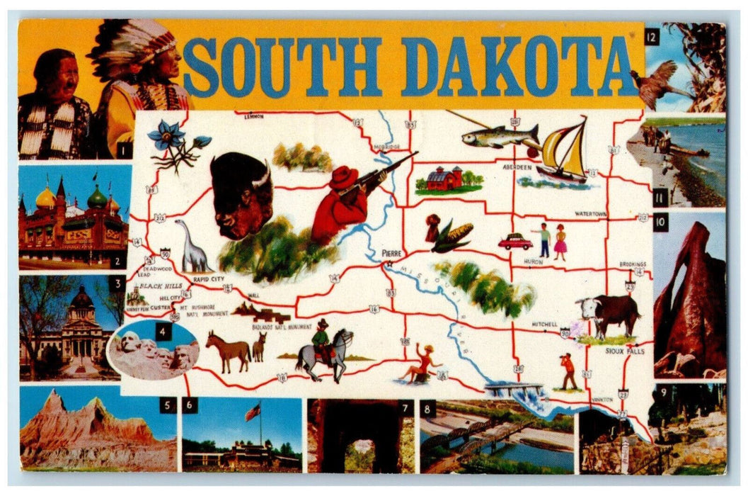 1971 Greeting From Salem South Dakota Maps Directions Vintage Posted Postcard