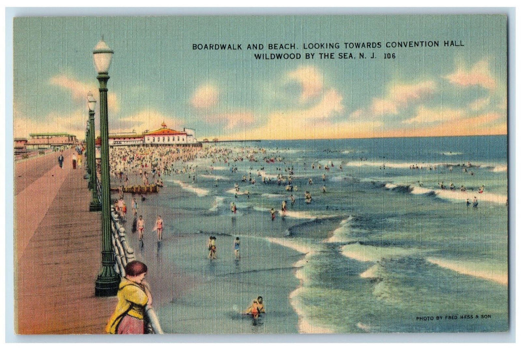 Boardwalk And Beach Convention Hall Wildwood By The Sea New Jersey NJ Postcard