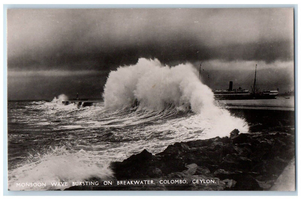 c1930's Monsoon Wave Steam Ship Colombo Ceylon Sri Lanka RPPC Photo Postcard