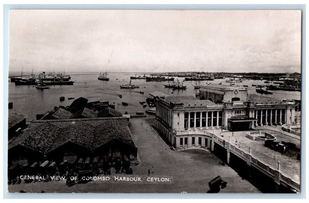 c1930's Harbor View Steam Ships  Colombo Ceylon Sri Lanka RPPC Photo Postcard