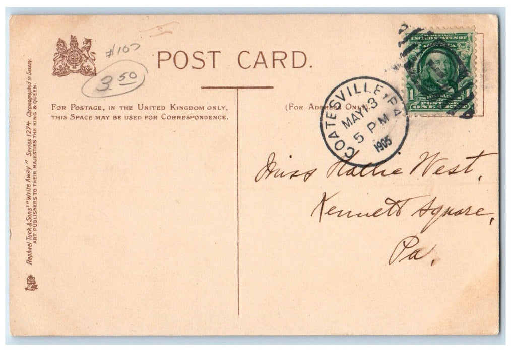 1905 Woman Catch The Post Mailman Coatesville PA Tuck's Posted Antique Postcard