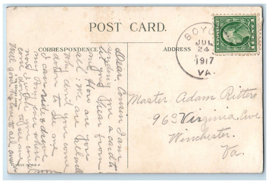 1917 Army Military Soldier Cannon Sea View Boyce Virginia VA Antique Postcard