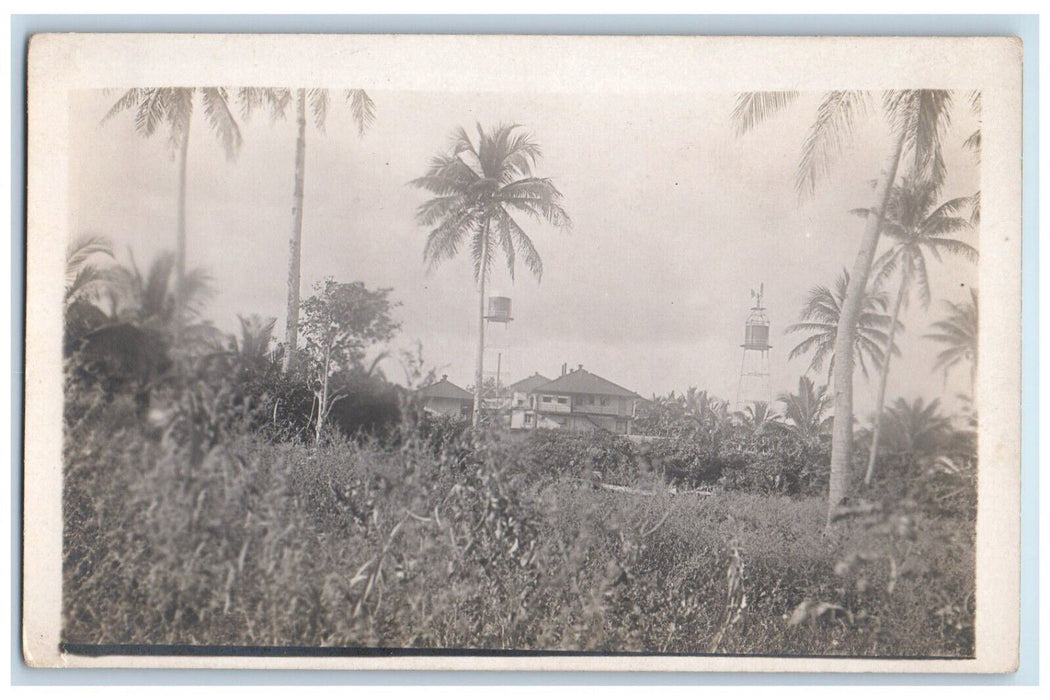 c1910's Palm Trees Water Towers Residence In Mexico RPPC Photo Postcard