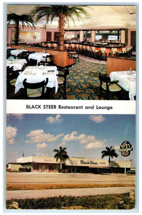 1956 Black Steer Restaurant and Lounge Hollywood Florida FL Multiview Postcard